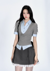 Blue Stripe Layered Look Top